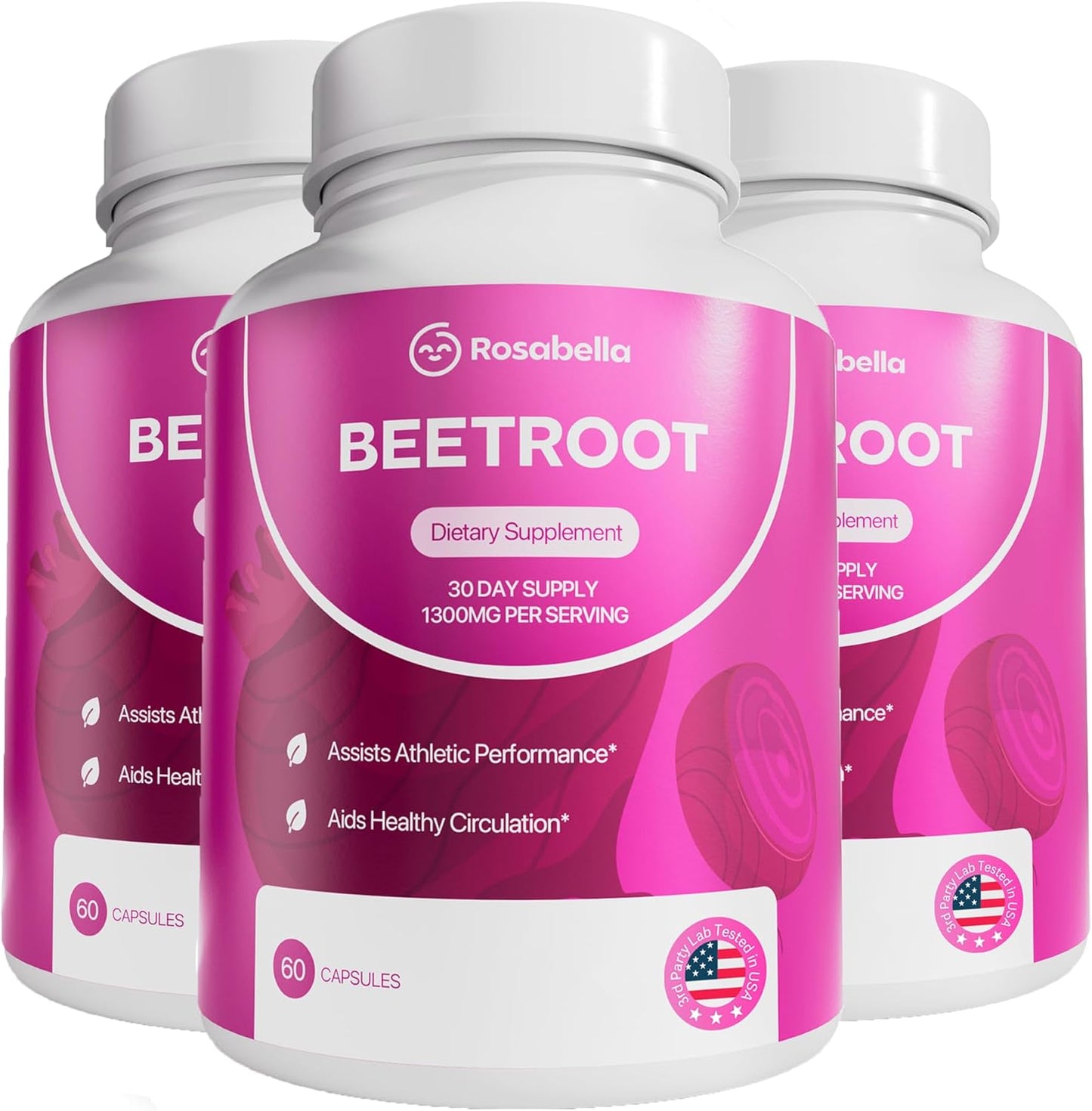 Rosabella Organic Beetroot – 1300mg Beet Root Supplement, 60 Capsules