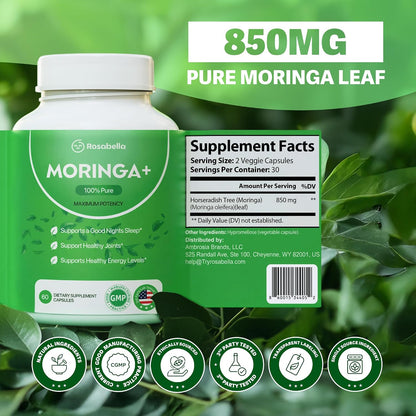 Rosabella Moringa+ – Daily Moringa Leaf Supplement, 60 Capsules