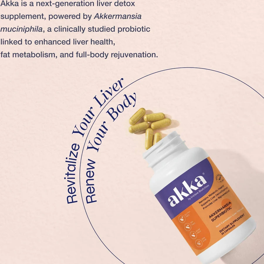 AKKA Akkermansia Probiotic, Liver Cleanse, Detox & Repair, Non-GMO, 60 Caps